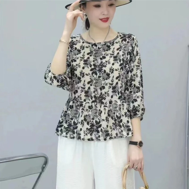 时尚气质夏季新款宽松洋气百搭碎花上衣51