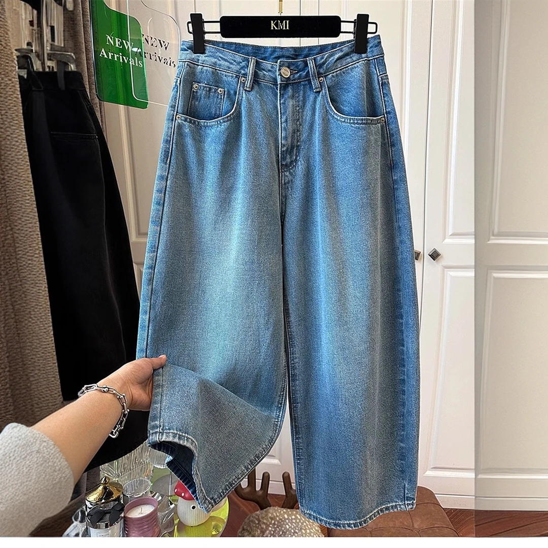 大东门欧货高腰浅蓝色阔腿牛仔裤女九分裤宽松显瘦小个子夏季爆款