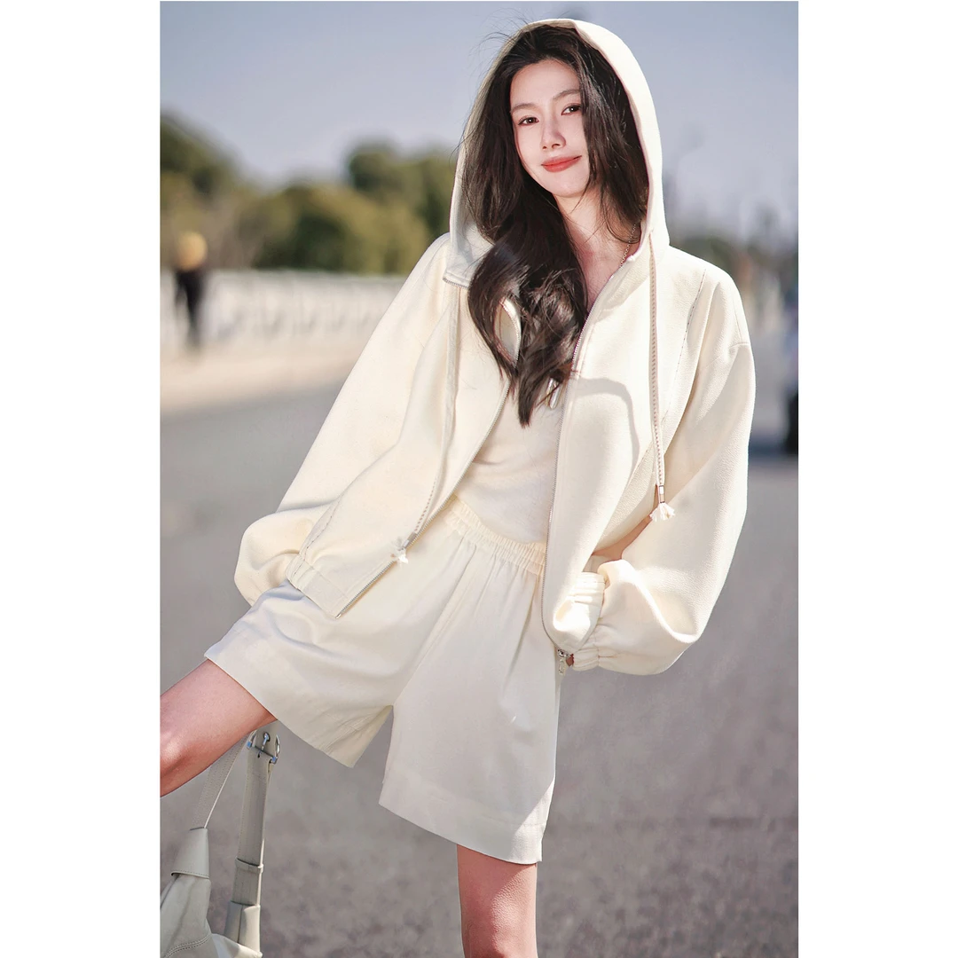 【赵大喜】氧气卫衣外套 | 亜麻 落肩袖 分割撞色绣花