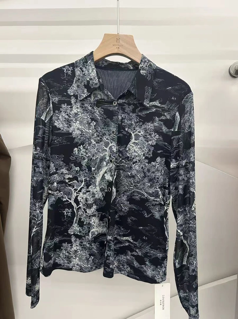 S661【专属】新款时尚高弹印花翻领长袖小衫RS-LS6CS005