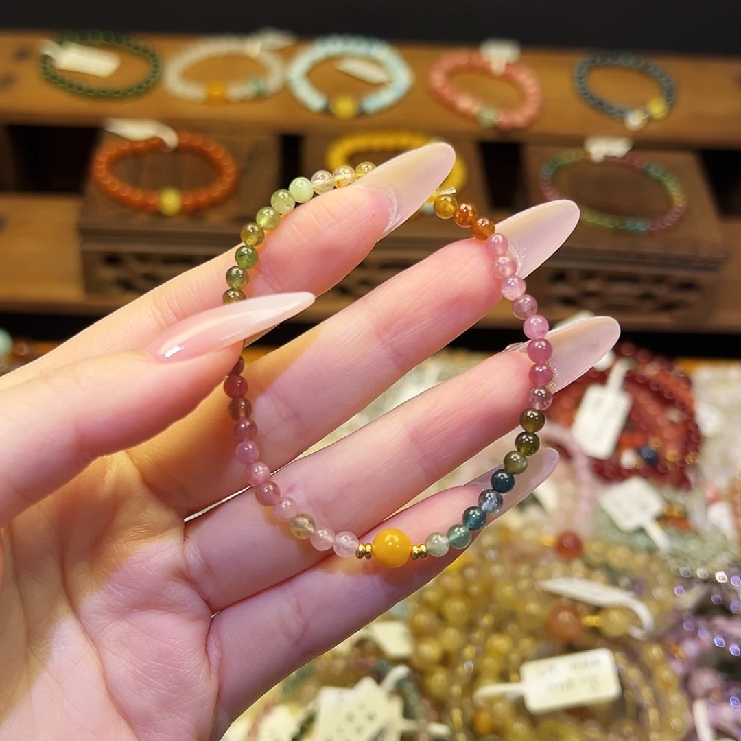 烟晶手链银S925镶嵌碧玺1341