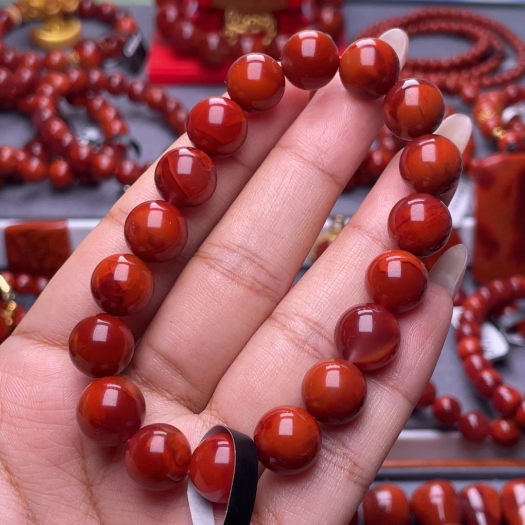 南红玛瑙未镶嵌其他收藏级11mm瓦西玫红双色原矿单圈