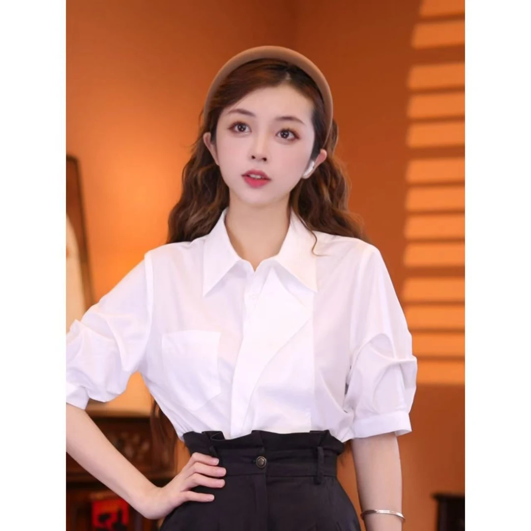 乐乐【即简主义】港味复古时尚气质短袖上衣02704