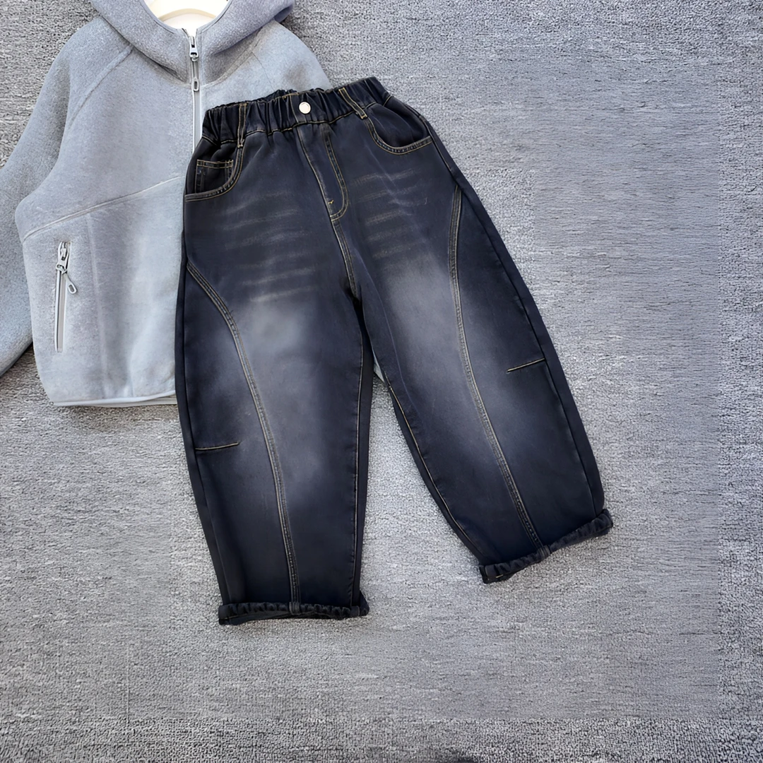 【小哥童装】 冬季男童加绒牛仔裤休闲韩版加厚保暖中大童牛仔裤788