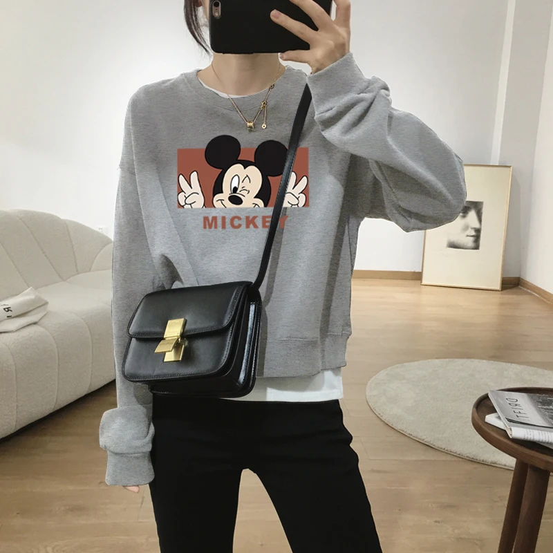 假两件圆领套头短款卫衣女加绒加厚秋冬上衣宽松小个子春秋薄款