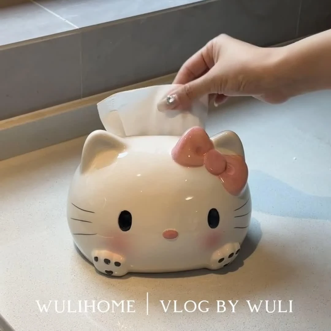 kt猫纸巾盒家用客厅装饰摆件卡通可爱高颜值创意收纳