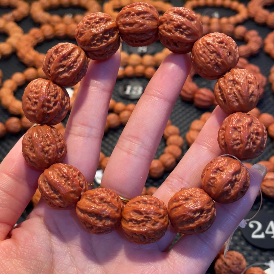 文玩核桃手串满****红粗筋八棱