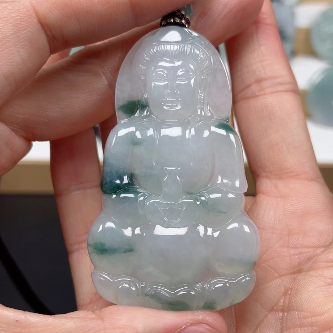 翡翠颈饰未镶嵌天然翡翠A货观音55号