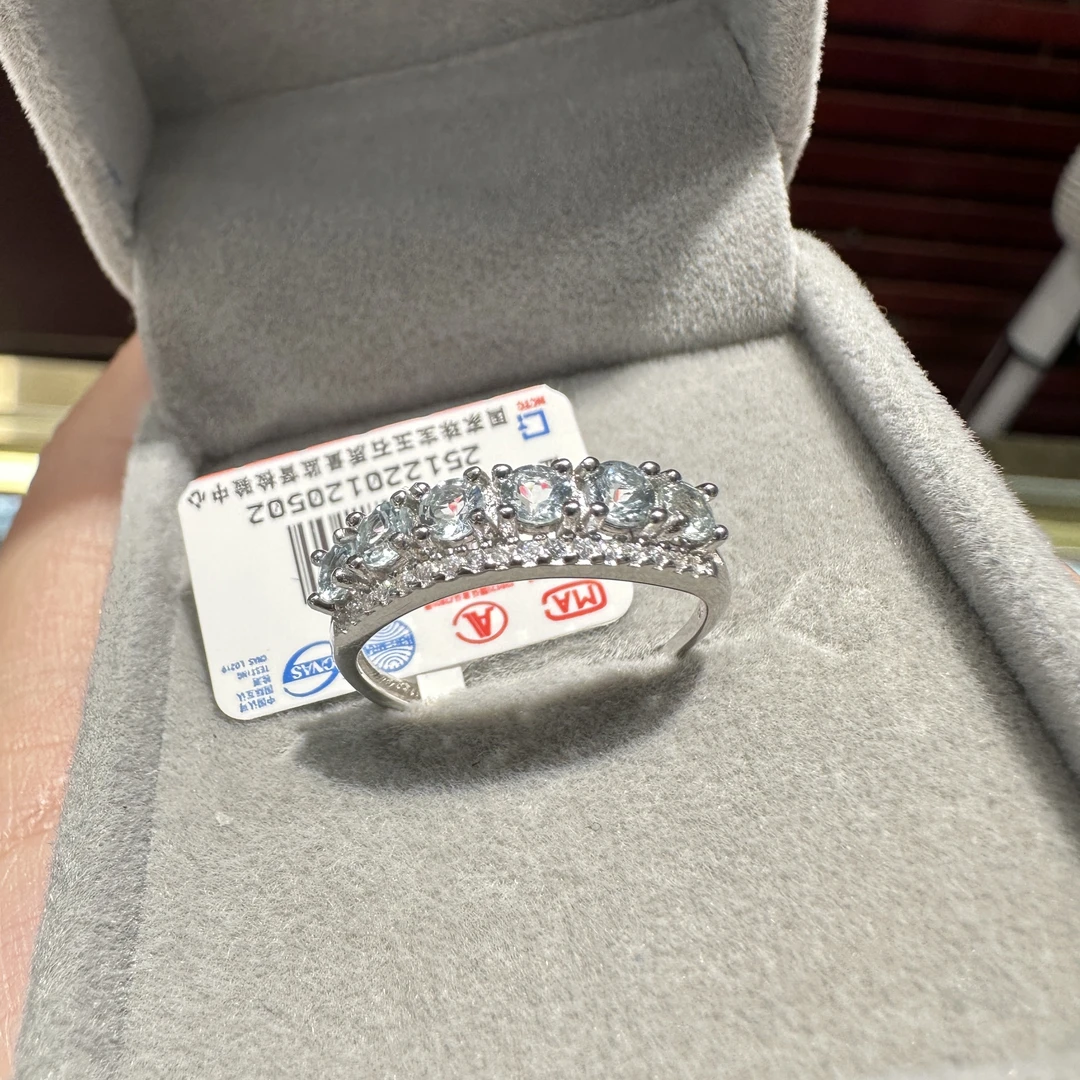 【653】天然海蓝宝戒指银925