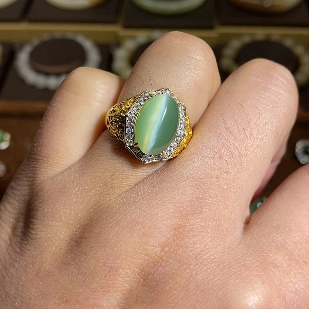 【闪购商品】银S925镶嵌戒指和田玉（碧玉）