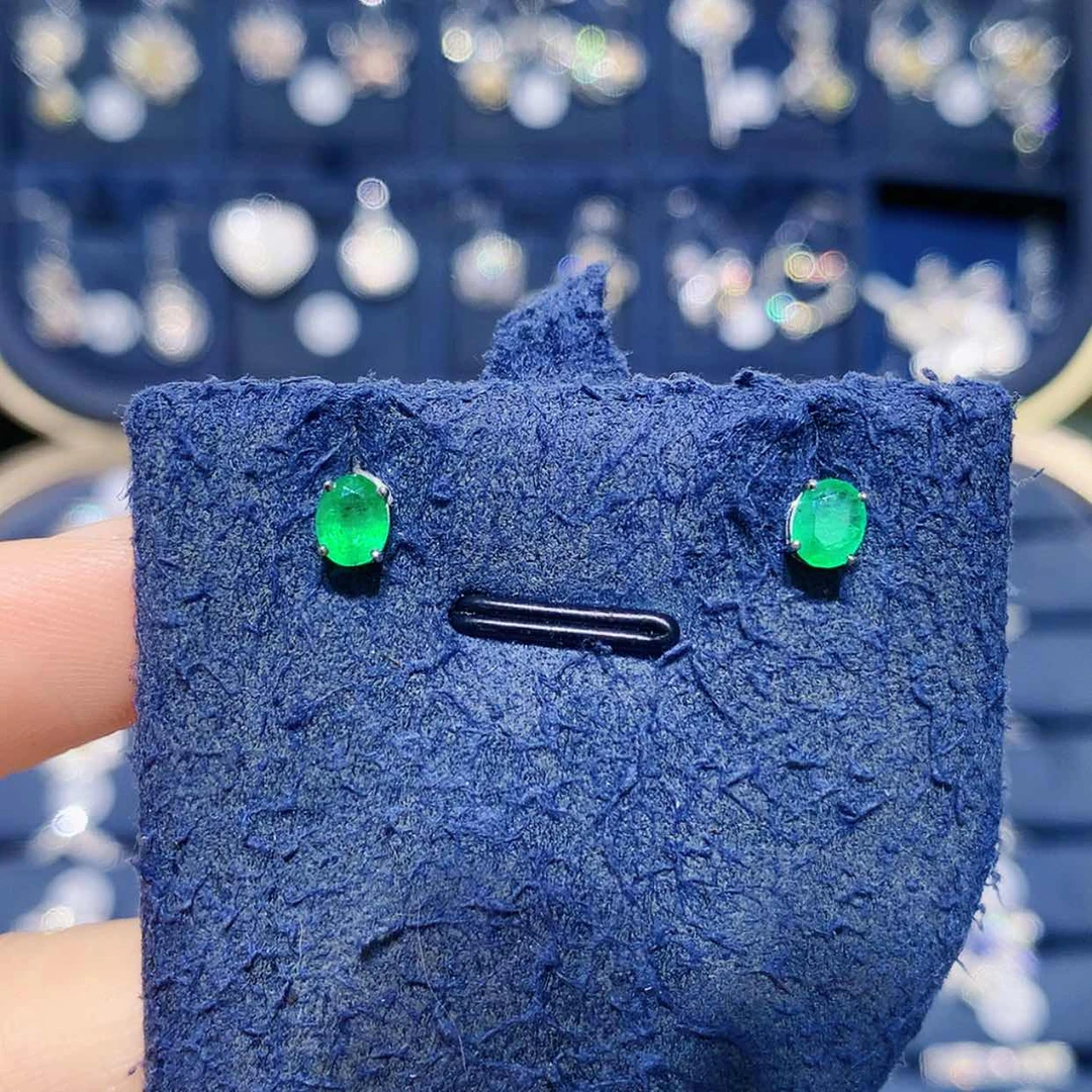 【闪购商品】18K金镶嵌耳饰祖母绿简单祖母绿耳钉