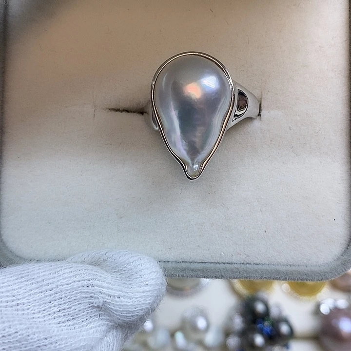 戒指银S925镶嵌海水珍珠