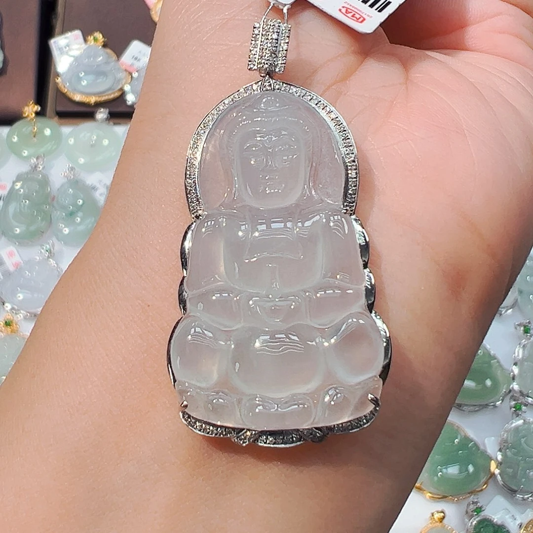翡翠18K金镶嵌吊坠(不含链)观音