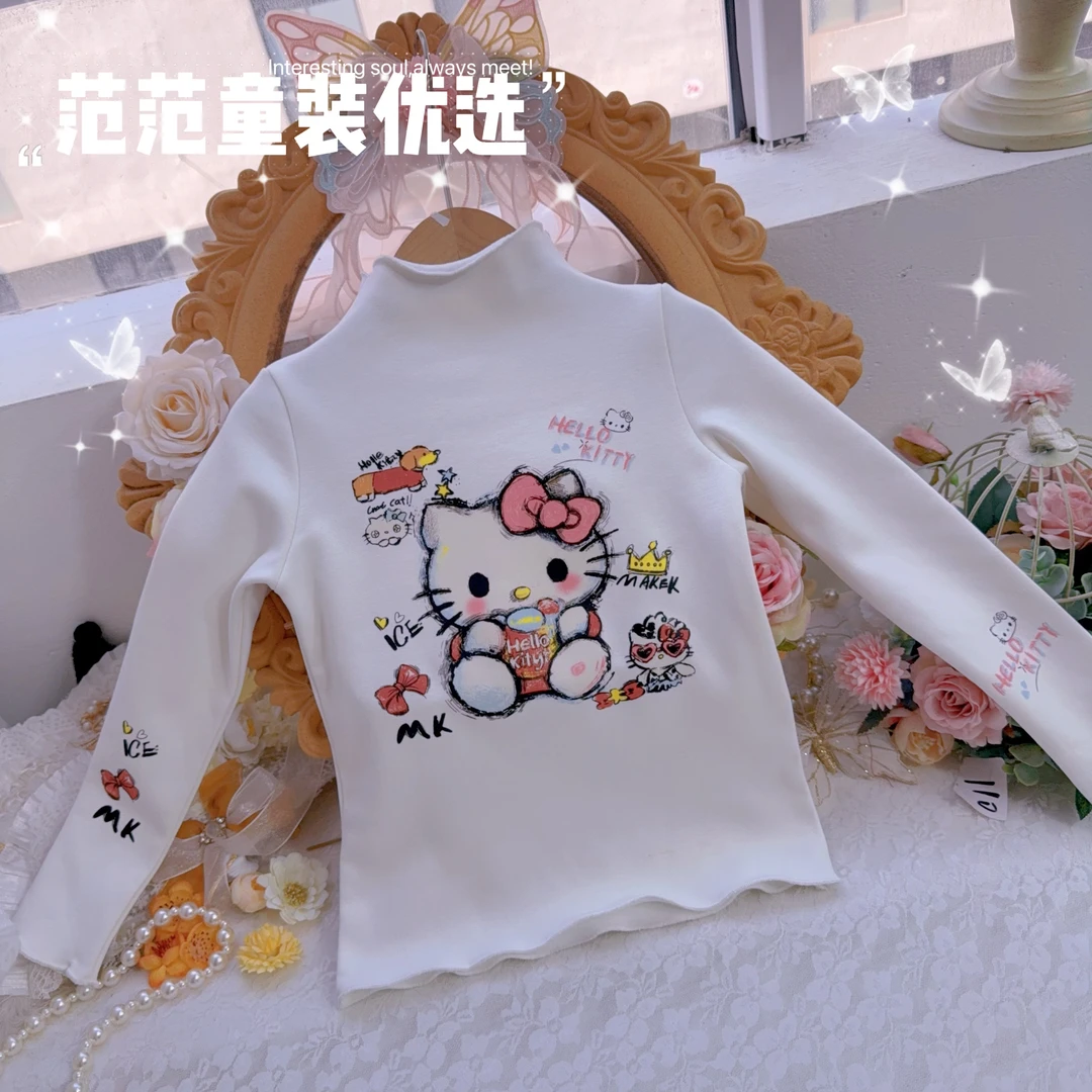 【】女童长袖娃娃领【大脸猫】加绒上衣25339
