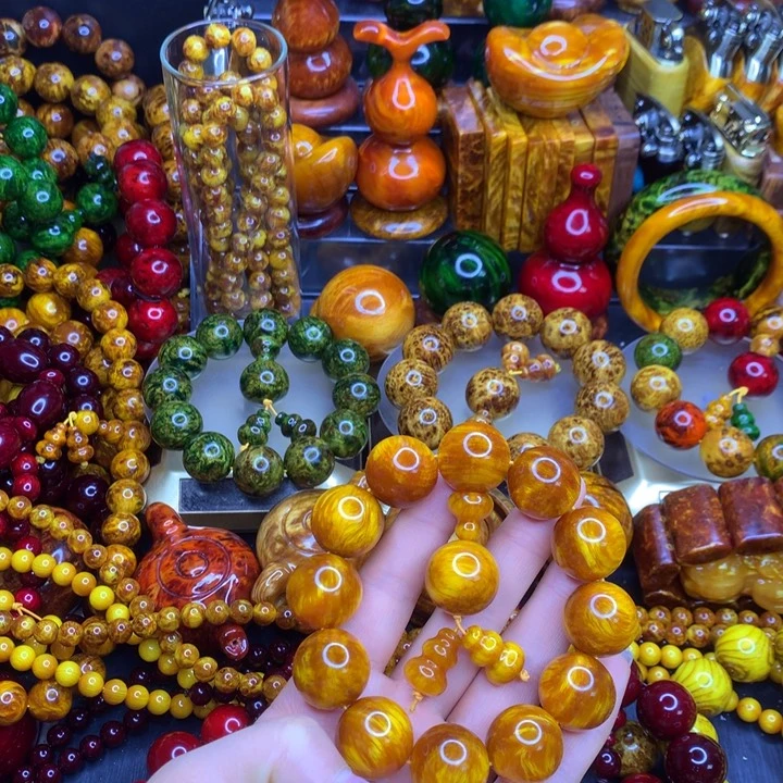 松木琥珀木高油文玩手串