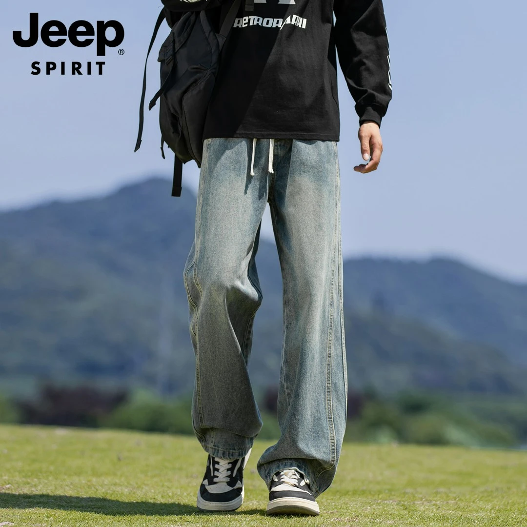 JEEP吉普美式牛仔裤男春秋季2025新款直筒宽松潮流阔腿休闲长裤子