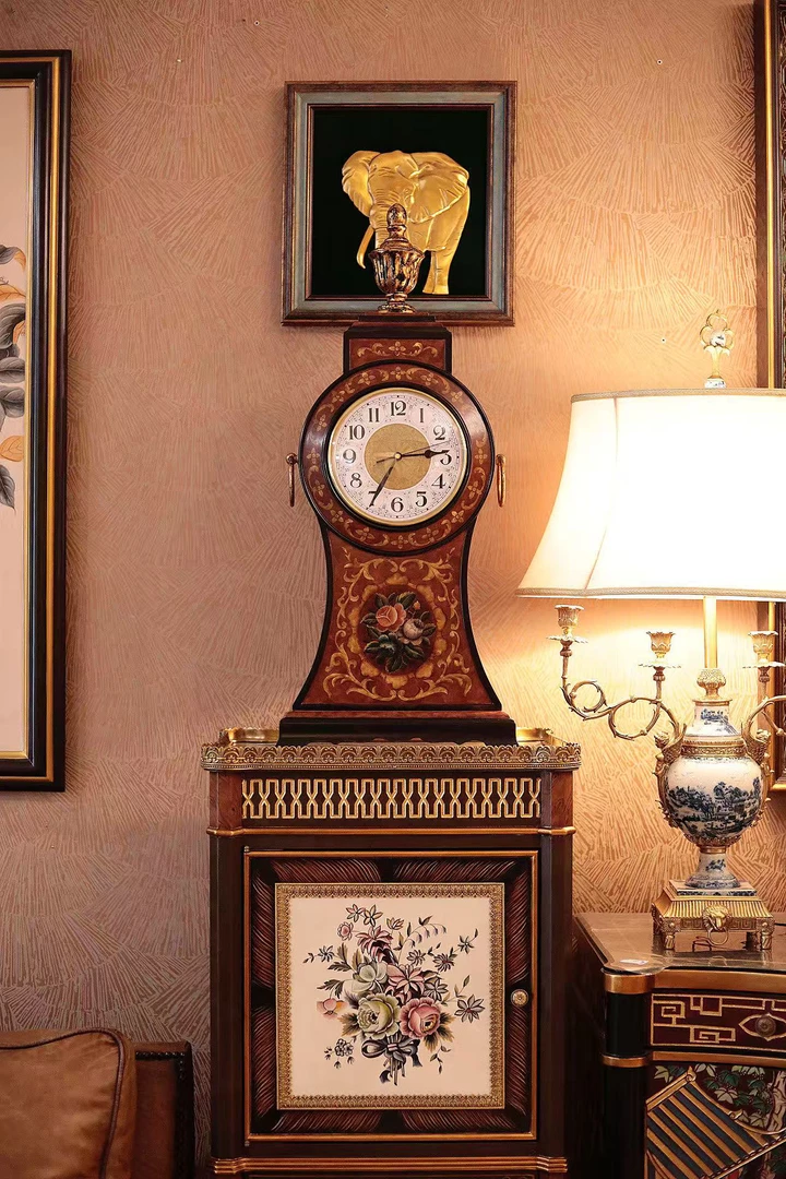 潇允饰家/实木多重手绘/高端/别墅/美式复古大型座钟/桌面摆件