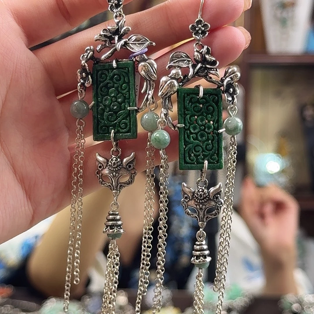 翡翠银S925镶嵌耳饰