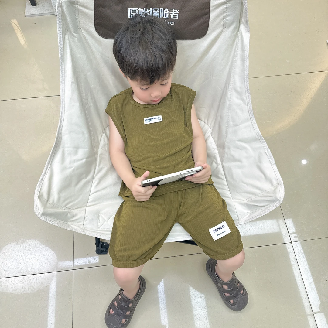 儿童冰丝背心套装夏季两件套潮款男宝女宝夏款薄款宽松凉爽透气