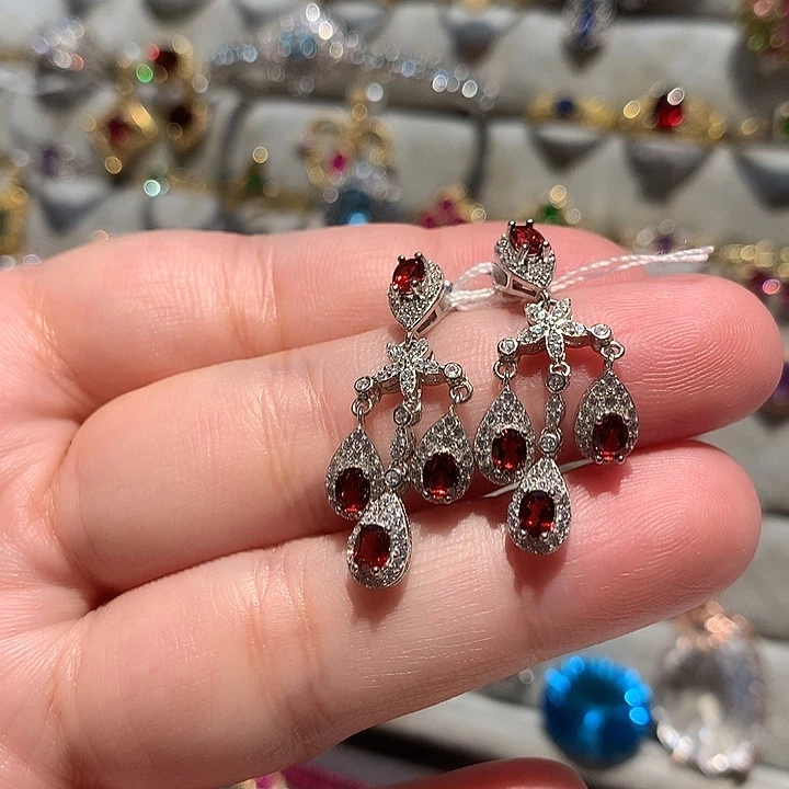 石榴石银S925镶嵌耳饰