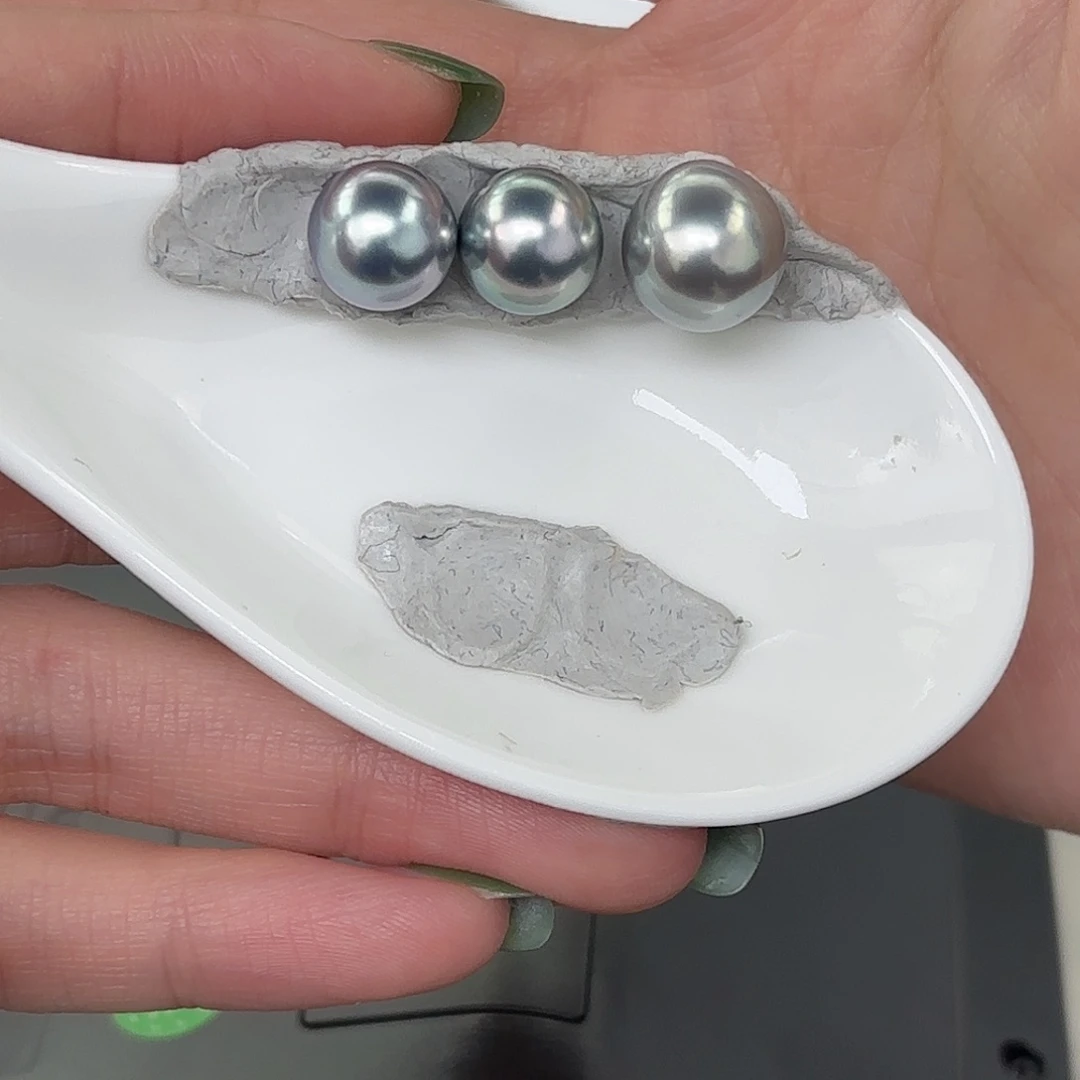 定制海水珍珠裸珠未镶嵌10-12铂金灰裸珠3颗