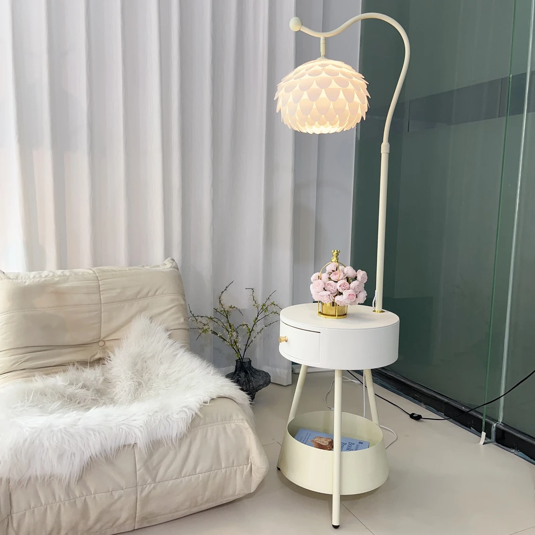 法式奶油风落地灯卧室床柜抽屉置物架一体客厅沙发边几日式台灯