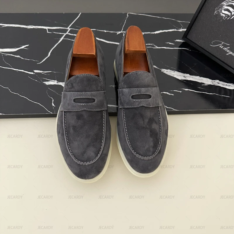 透气轻质一脚蹬豆豆鞋乐福鞋单鞋英伦风反绒皮百搭棕色休闲男鞋