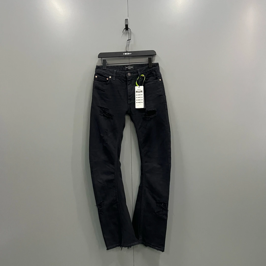 95新 Balenciaga/巴黎世家 (ll) 巴黎世家 黑色破坏修身牛仔裤 XS