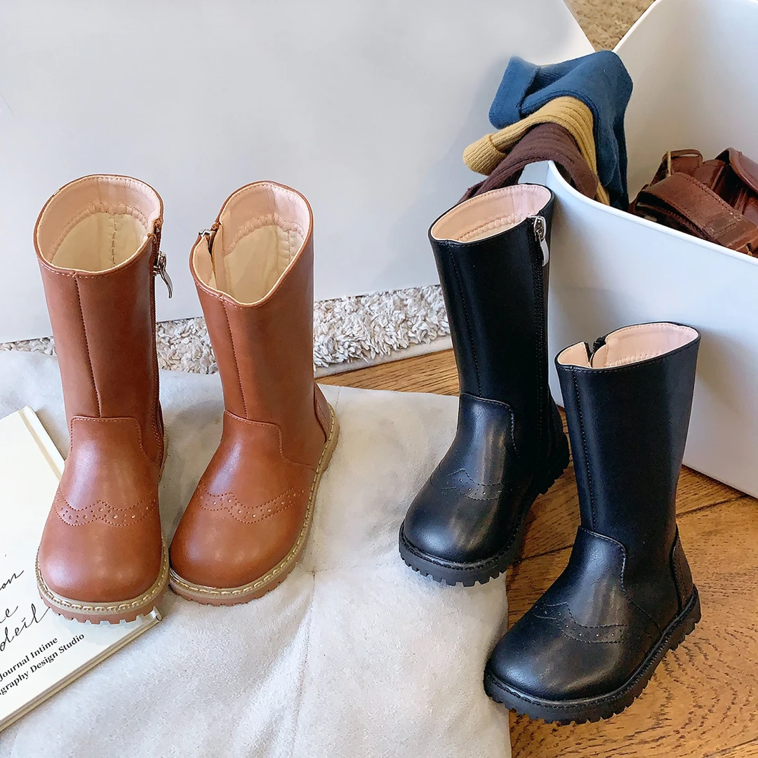 秋冬复古英伦风儿童马丁靴女童靴子小女孩筒靴长靴童皮靴8975