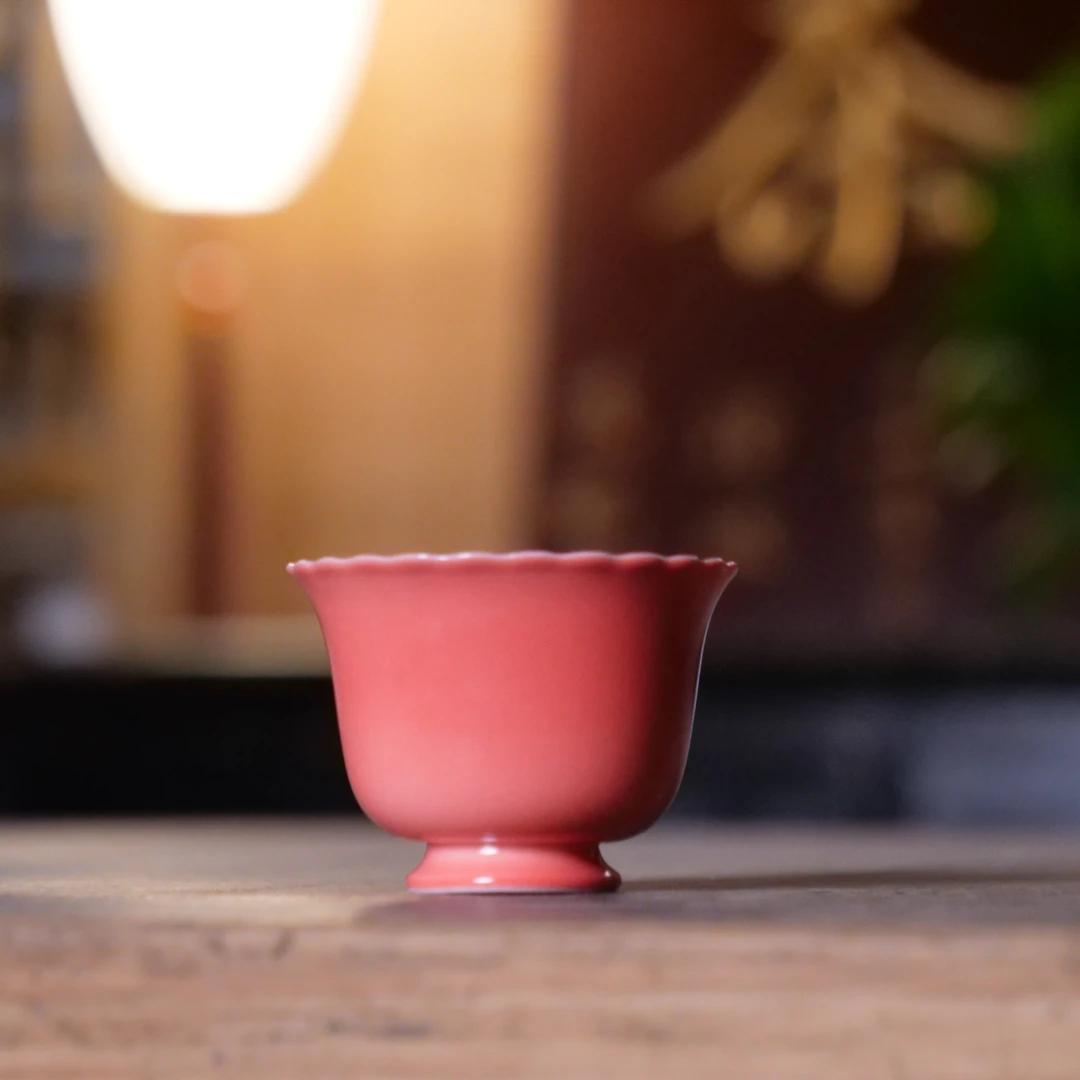 她山她海【柴烧胭脂粉高足杯1号】高温陶瓷柴烧家用精美茶杯