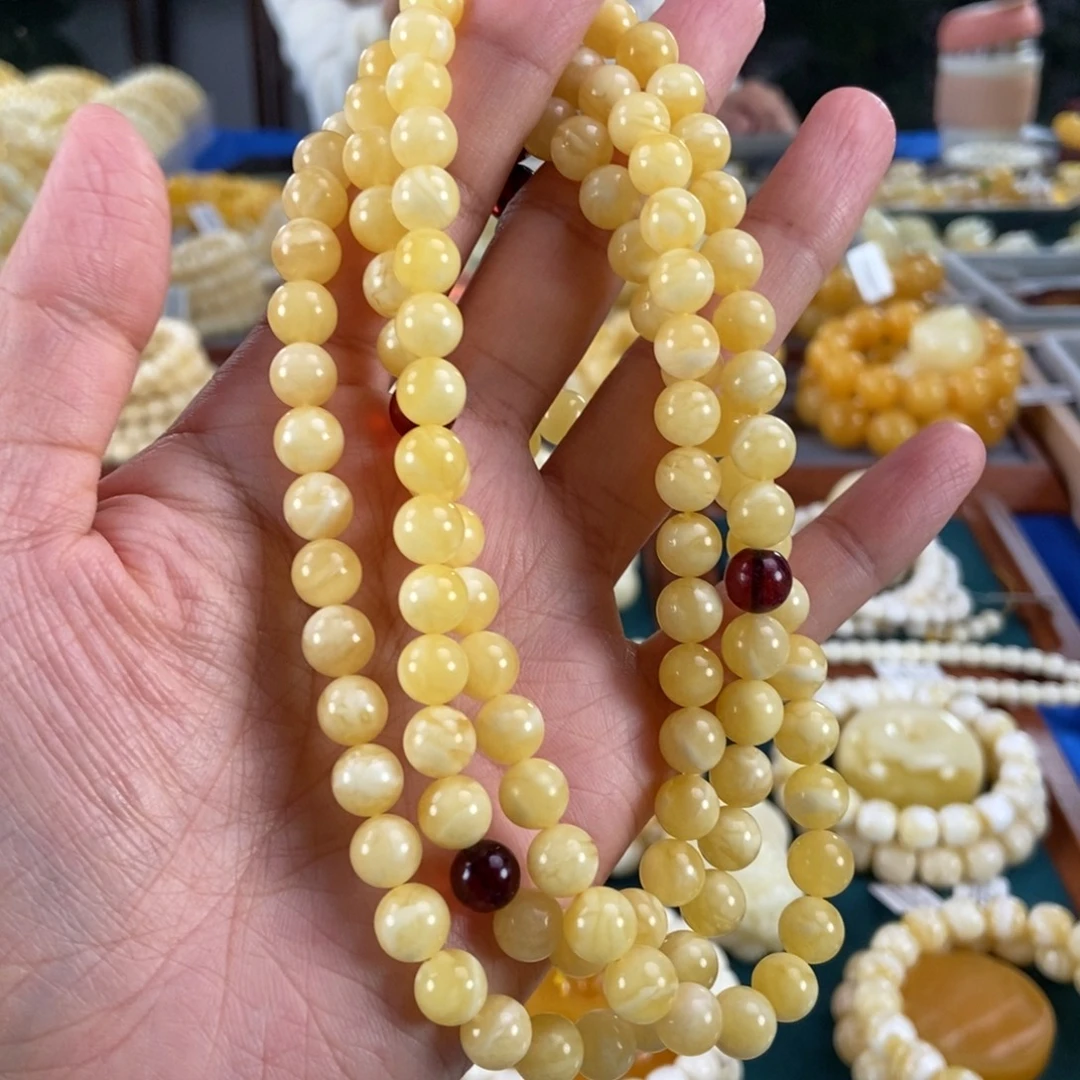 琥珀未镶嵌珠宝奇石8+白蜡108圆珠37.82