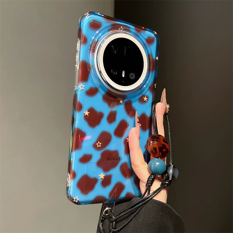 适用华为mate70pro+手机壳pura70复古蓝棕豹纹星星mate60pro女款