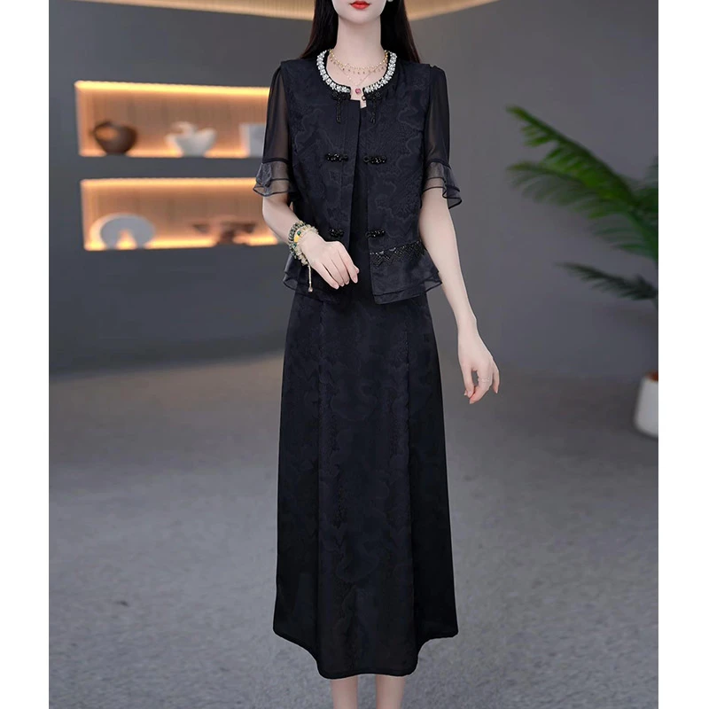 DBF-25A387  新中式轻奢名显瘦媛复古气质收腰连衣裙M-5XL