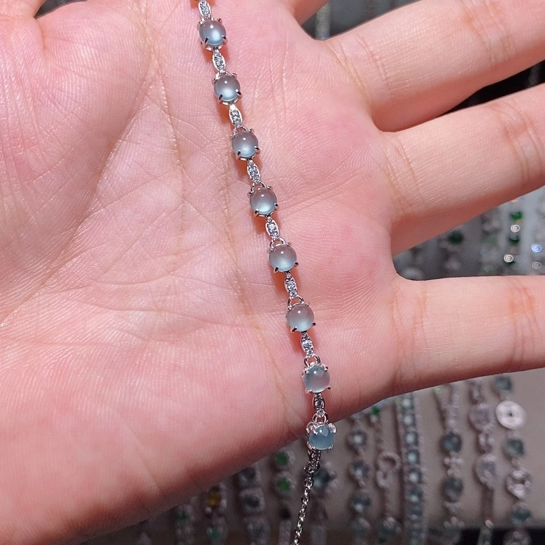 银S925镀金镶嵌手链翡翠k k j