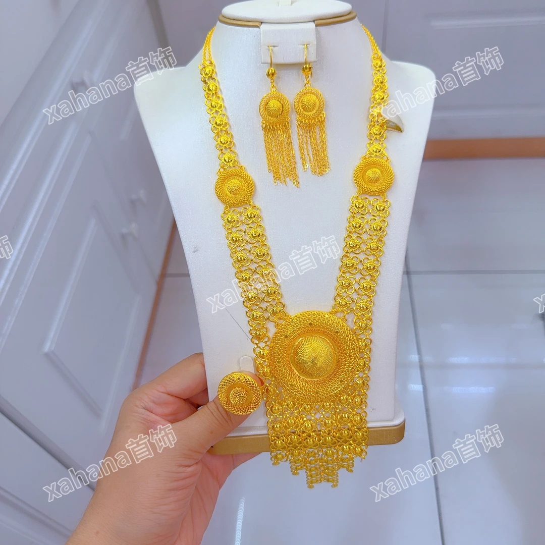 铜合金亚克力项链 新款时尚金子同款三件套首饰婚礼佩戴高档高级