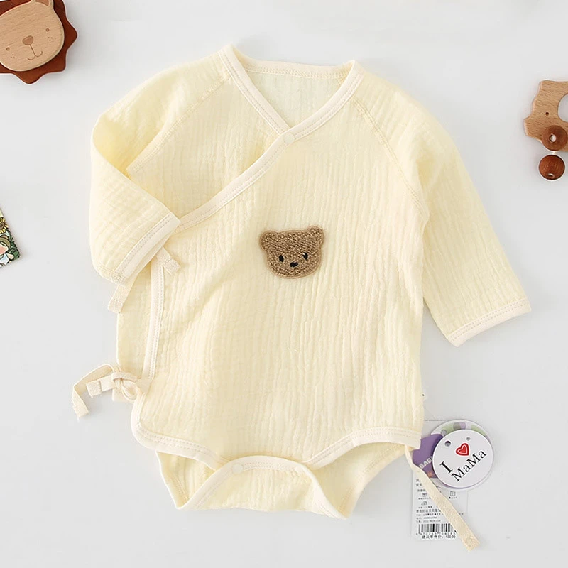 我爱爸爸妈妈新生婴儿夏季纱布款长袖包屁衣男女宝宝包屁衣帽子