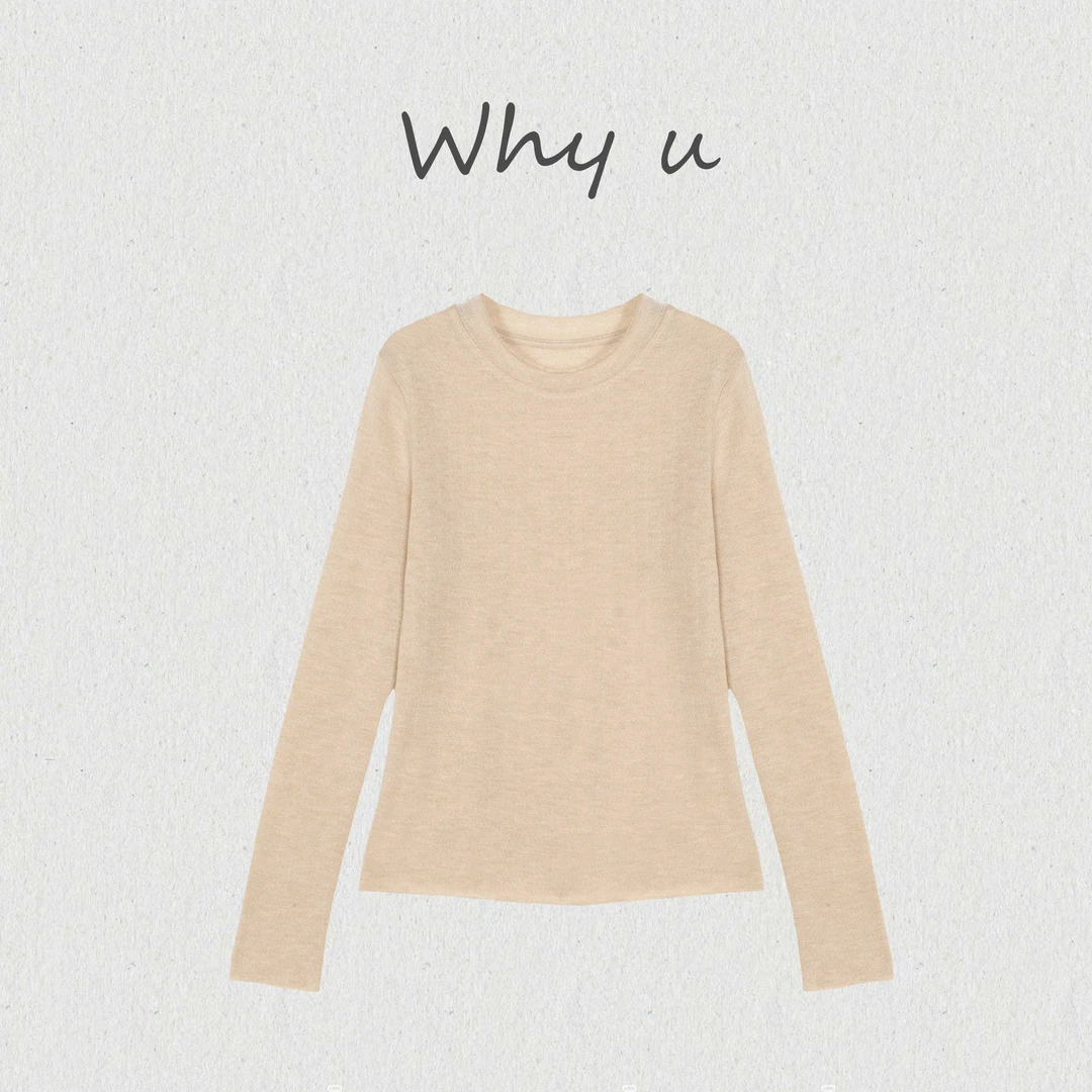 WHYU秋季新款休闲百搭简约纯色卷边长袖内搭【25AWzx0906021】