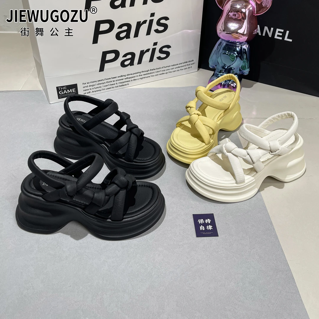 原创设计款软底百搭夏凉鞋女2025新款厚底增高露趾沙滩鞋休闲凉鞋