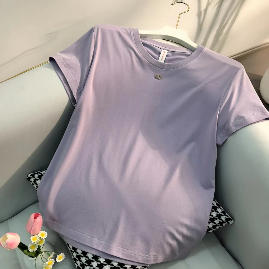 纪凡姬-3956-夏季小清新纯色百搭宽松时尚休闲T恤