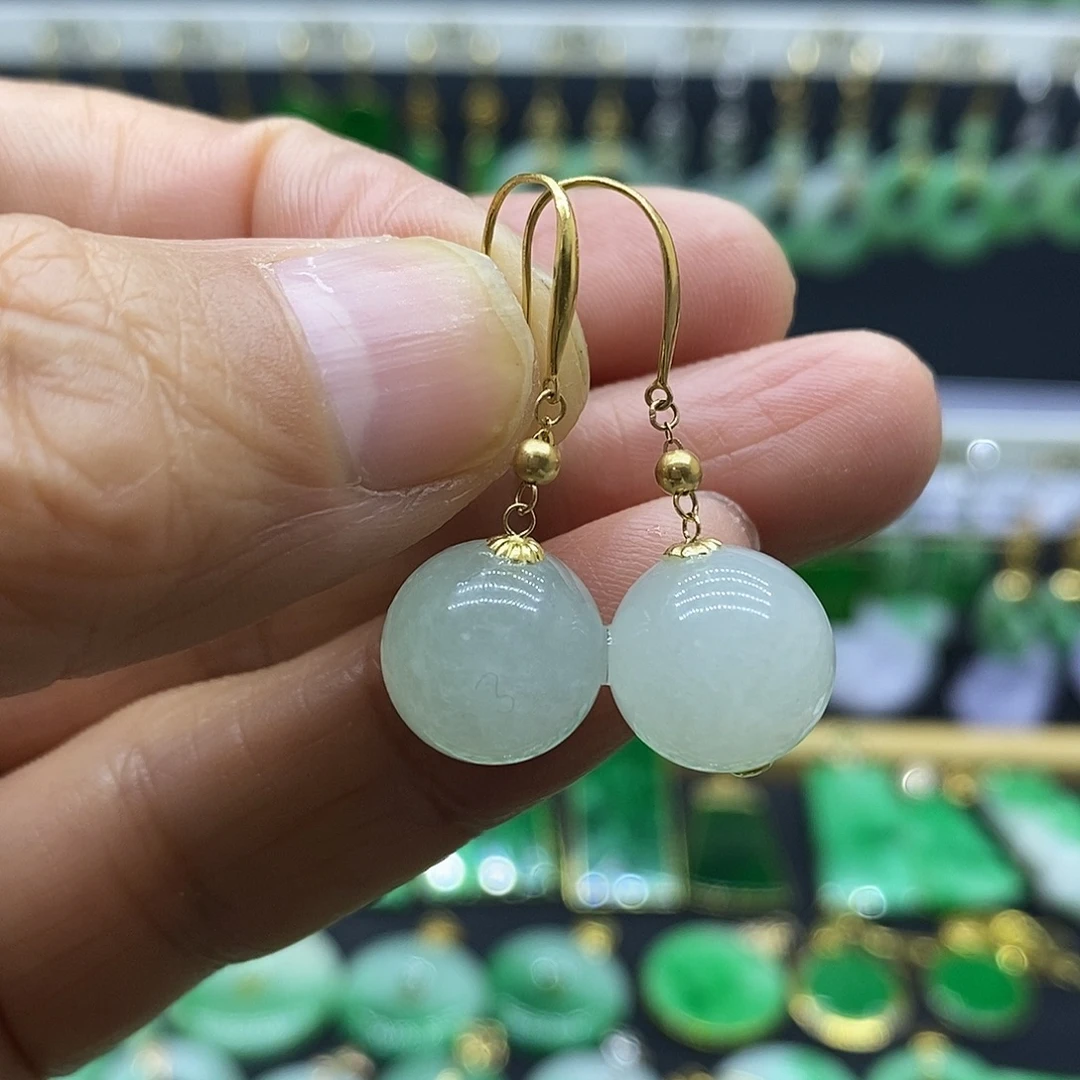 翡翠18K金镶嵌耳饰耳坠