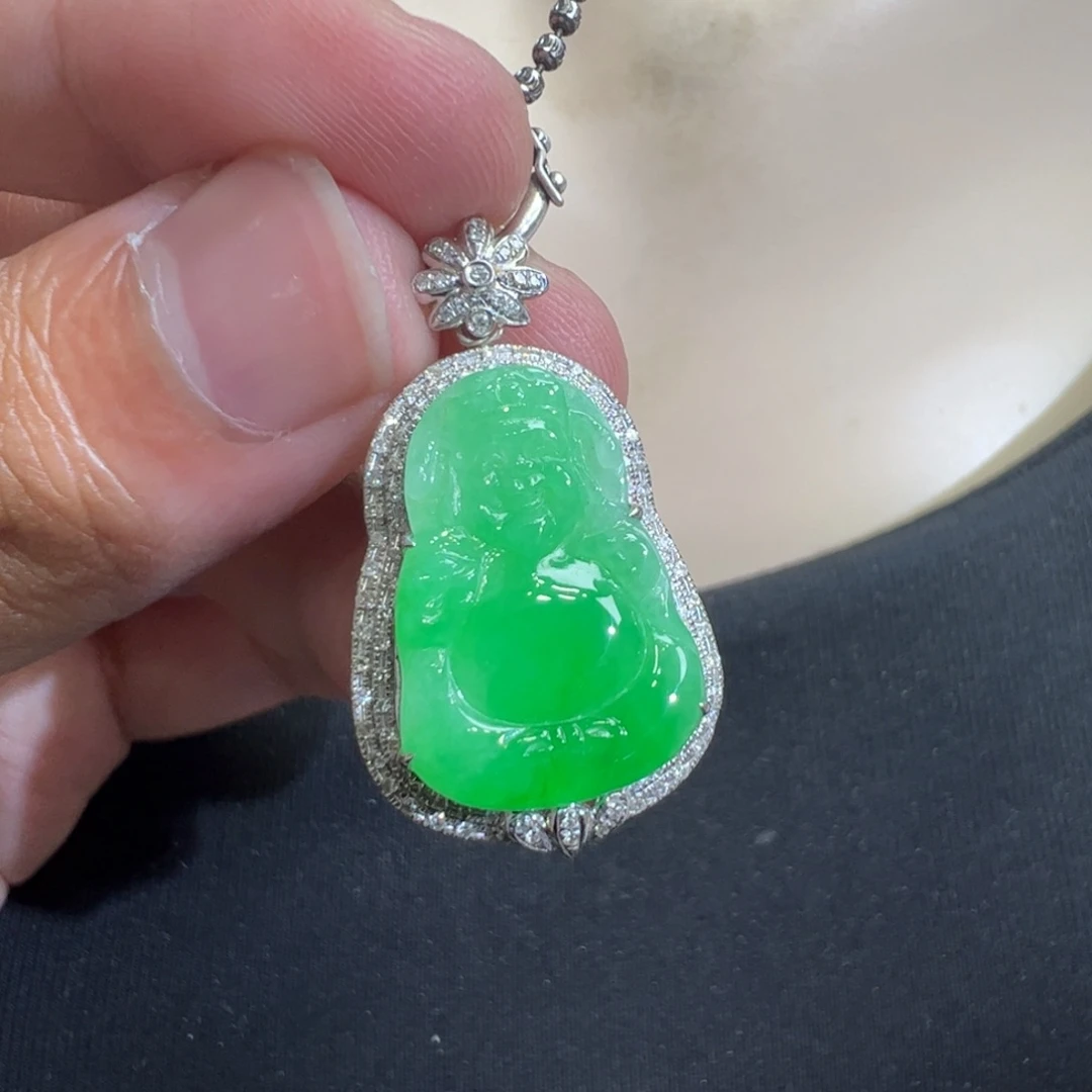 吊坠(不含链)18K金镶嵌翡翠