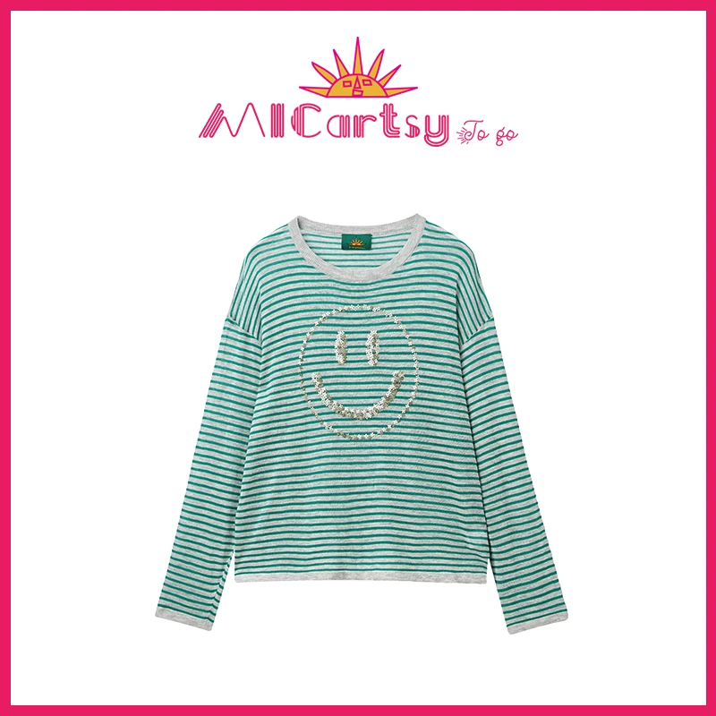 MICartsy王紫珊配饰车to go手工钉珠笑脸针织上衣SCP322