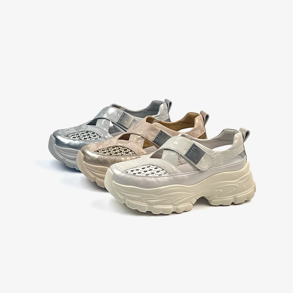 百思图2025秋季新款夏季潮流时尚网面厚底休闲女老爹鞋D3597BH5