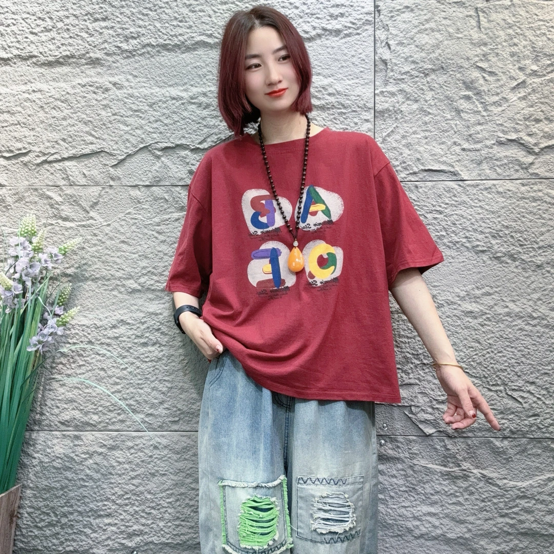 YXR6233夏季宽松休闲T恤圆领印花潮流百搭大版