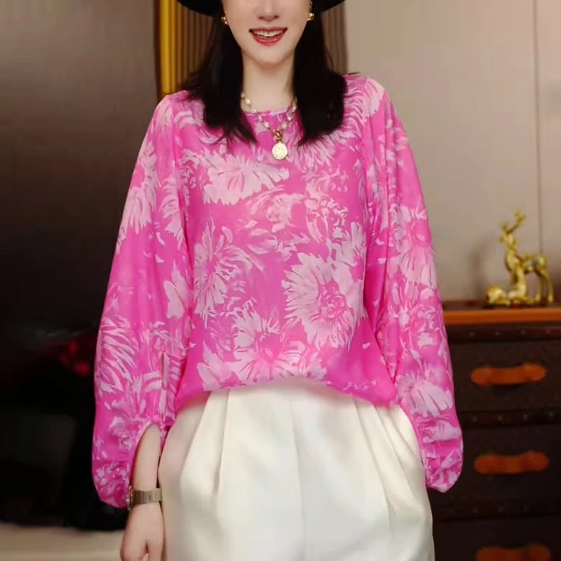 女士碎花雪纺衫2025春季设计感宽松显瘦减龄打底印花时尚休闲上衣