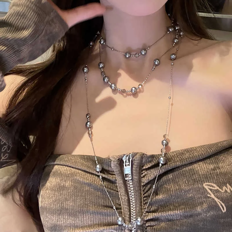 自留推荐！轻奢气质感灰叠戴项链复古ins博主锁骨链