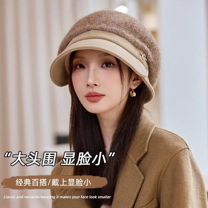 帽子女款2025新款秋冬贝雷帽子大头围画家帽显脸小时尚百搭八角帽