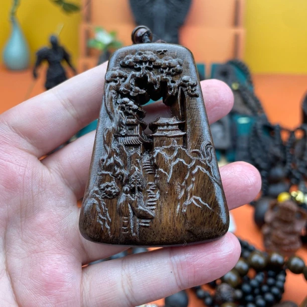 《5/7镂空山水》毛衣链挂件巴布亚贡木天然木雕