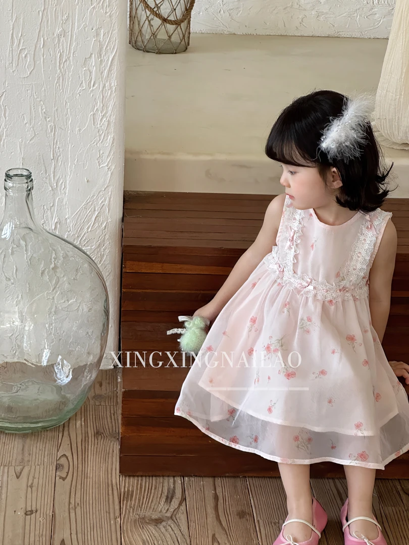 星星奶酪儿童女童公主裙甜美连衣裙夏季洋气纱裙宝宝可爱背心裙