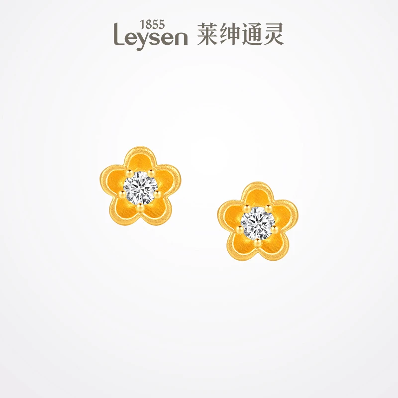 【双12专属】莱绅通灵蜜糖系列·蜜糖花朵足金耳钉足金999钻石耳钉